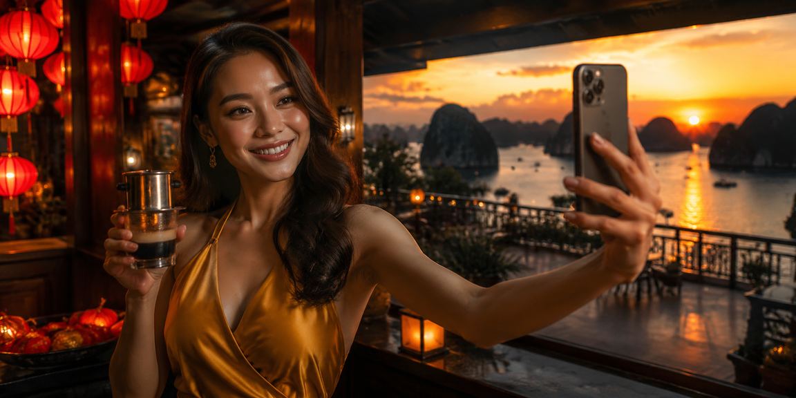 Người dùng tại Hội An nhâm nhi cà phê buổi sáng và theo dõi tỷ lệ kèo thể thao trên điện thoại