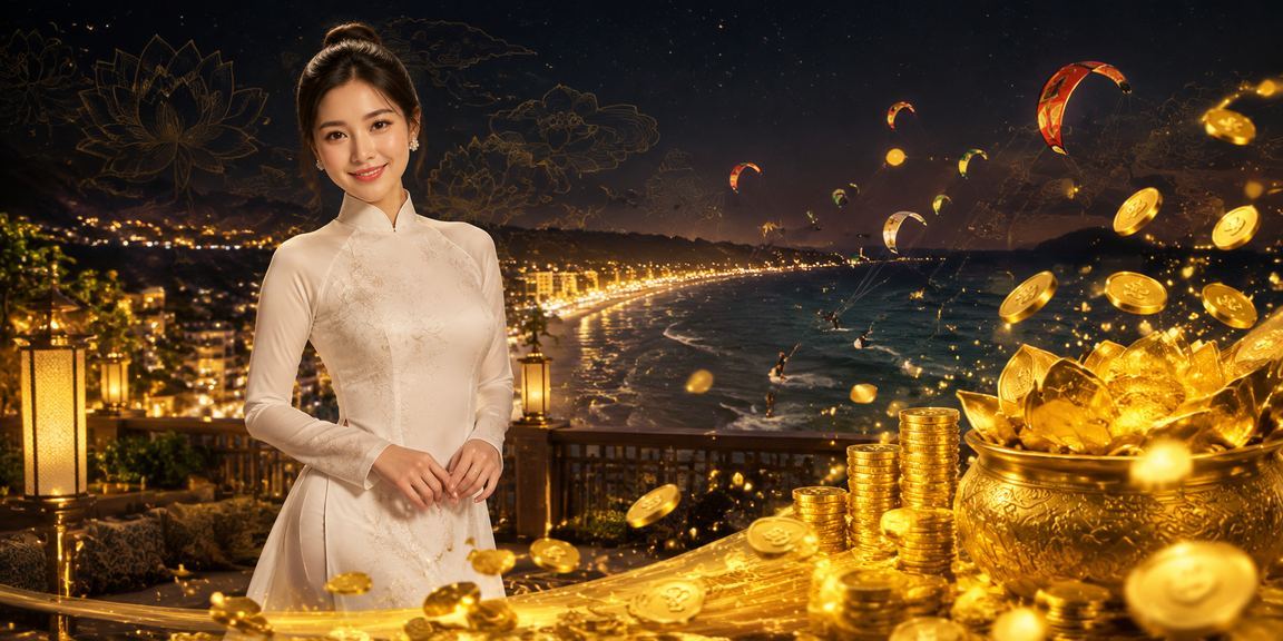 Người dùng tại Mũi Né xem ưu đãi tiền thưởng VIP trên điện thoại trong trang phục áo dài truyền thống