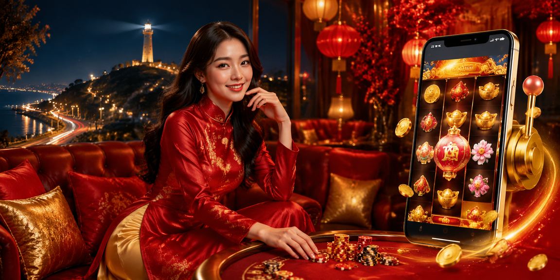 Người chơi mặc áo dài tại Vũng Tàu trải nghiệm game slots trên điện thoại di động